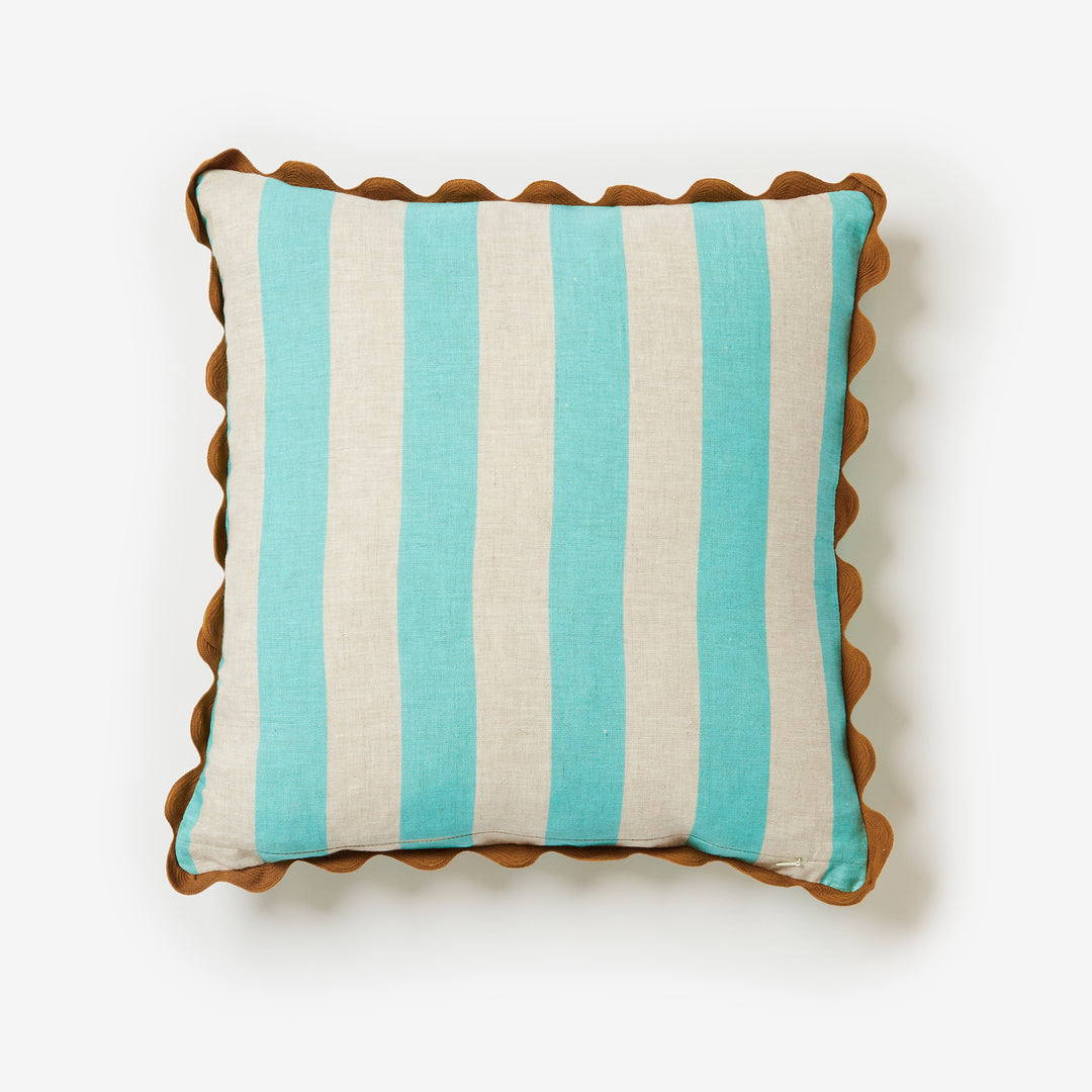Bold Stripe Jade Tan 50cm Cushion Back | Blue & Brown Striped Cushion
