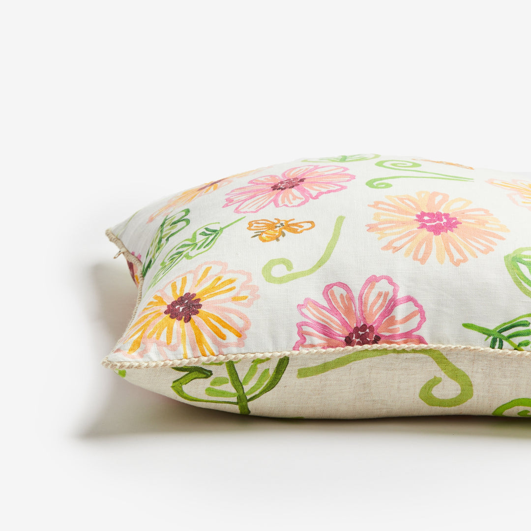 Tendril Multi 50cm Linen Cushion Detail | Multicoloured Floral Cushion