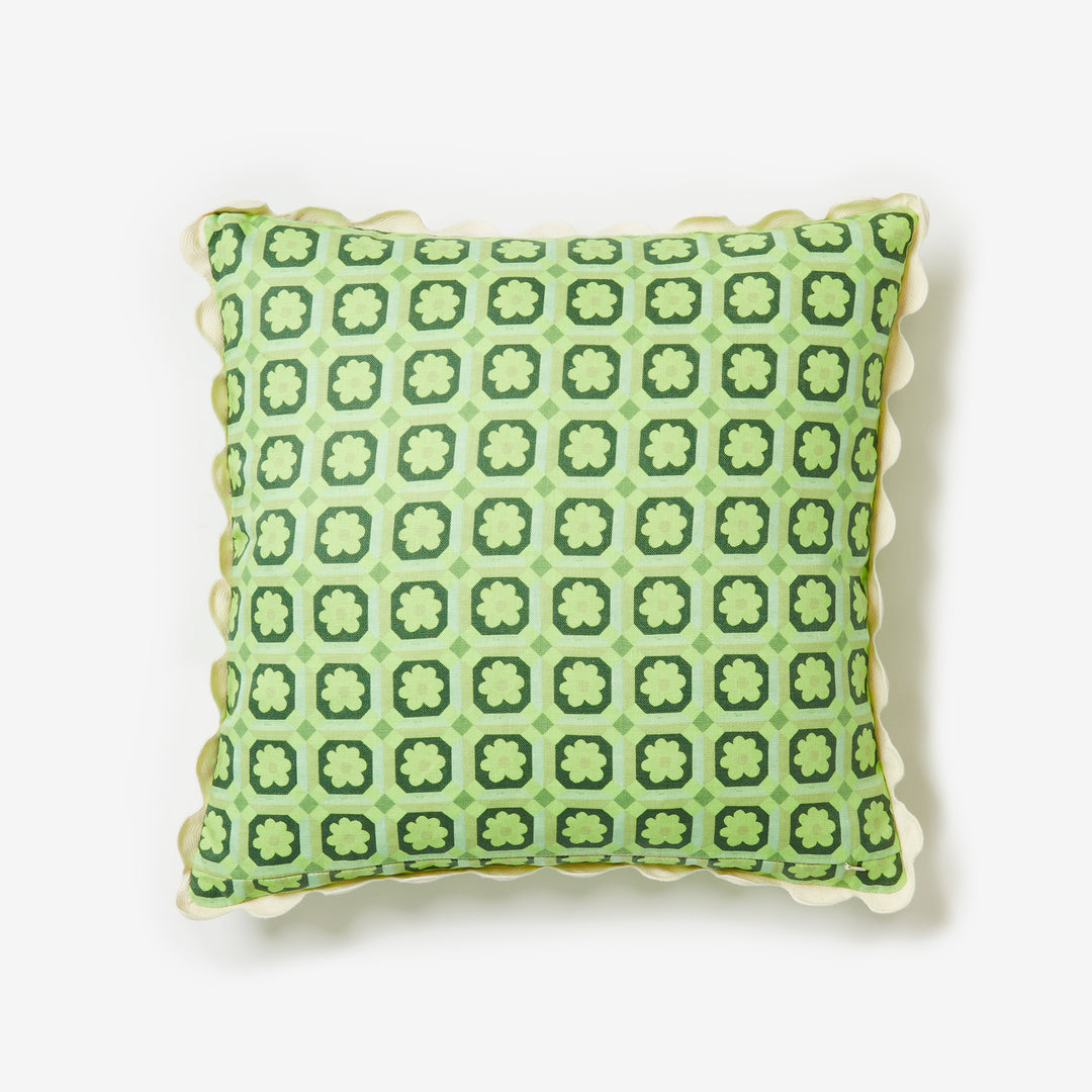 Tiny Aster Green 50cm Linen Cushion Back | Green Cushion