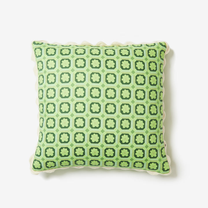 Tiny Aster Green 50cm Linen Cushion Front | Green Cushion