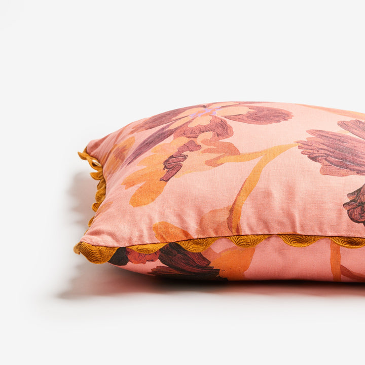 Cosmos Pink 50cm Linen Cushion Detail | Pink Floral Cushion