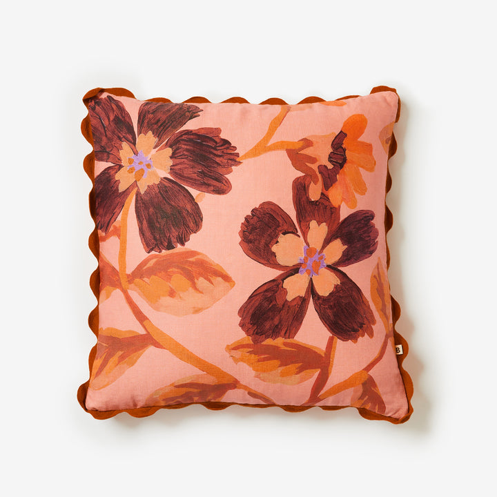 Cosmos Pink 50cm Linen Cushion Front | Pink Floral Cushion