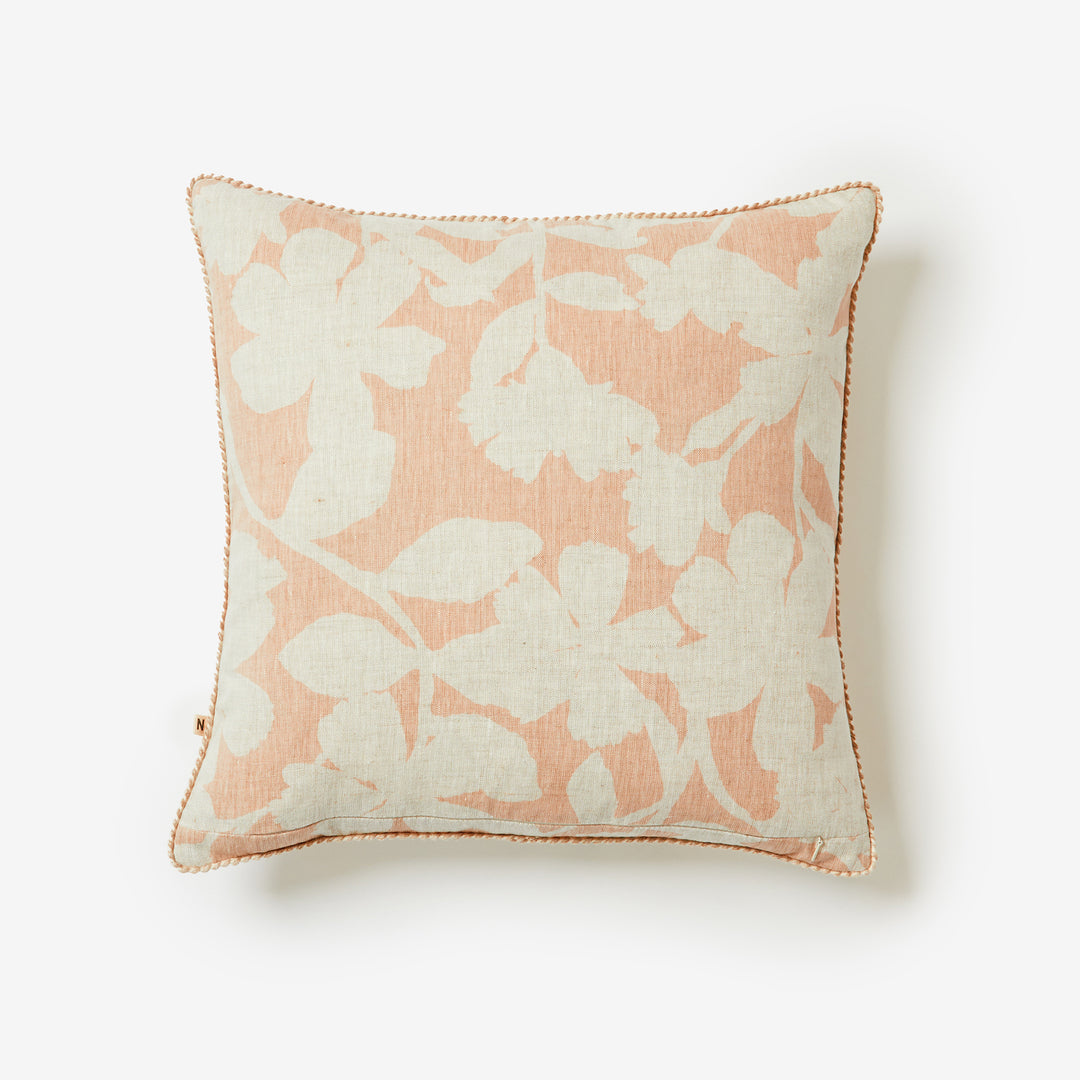 Geranium Buff 50cm Linen Cushion Back | Pink Floral Cushion
