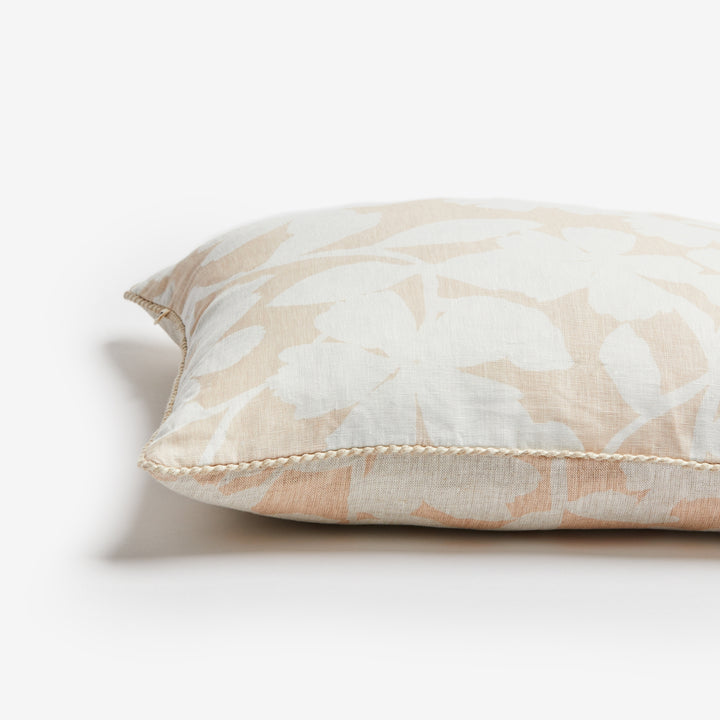 Geranium Buff 50cm Linen Cushion Detail | Pink Floral Cushion