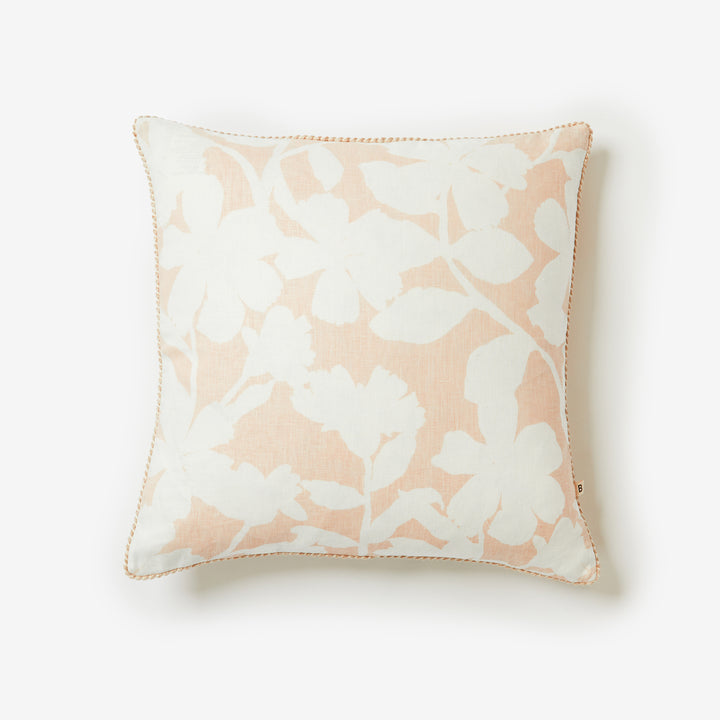 Geranium Buff 50cm Linen Cushion Front | Pink Floral Cushion