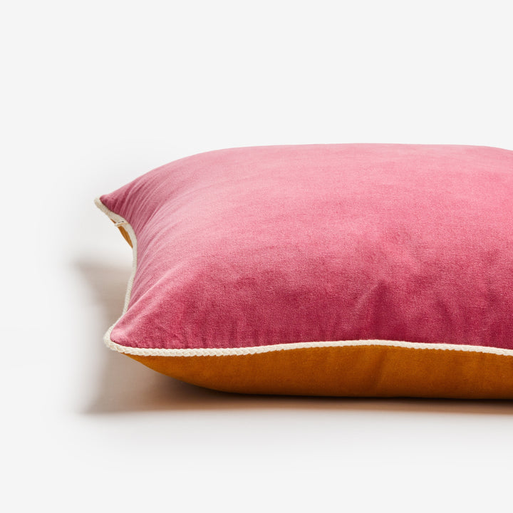 Velvet Pink Tan 50cm Cushion Detail | Pink & Brown Velvet Cushion