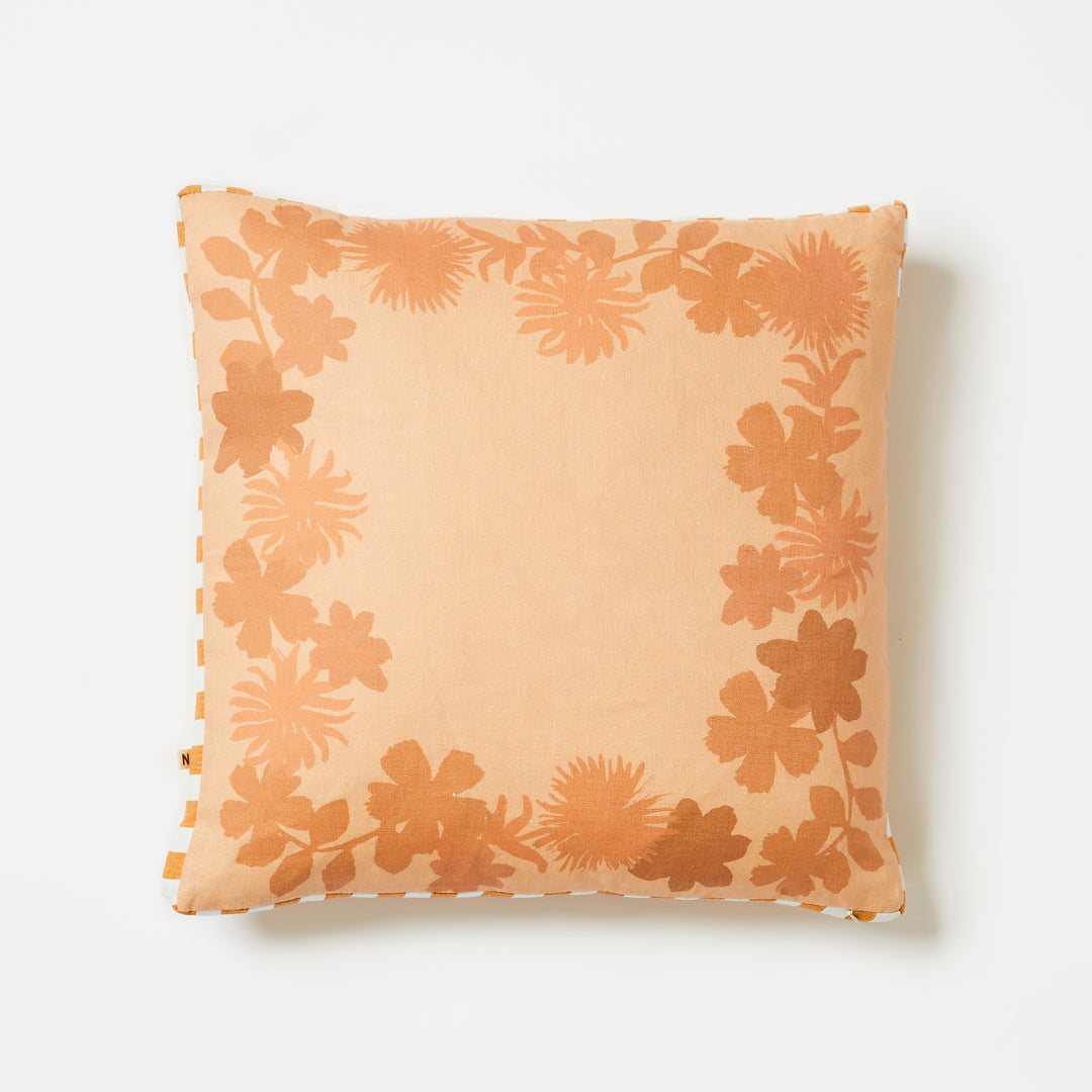 Flora Buff 50cm Linen Cushion Back | Pink Floral Cushion