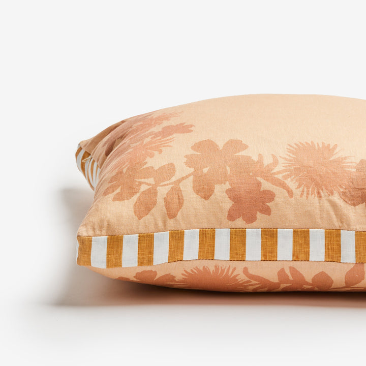 Flora Buff 50cm Linen Cushion Detail| Pink Floral Cushion