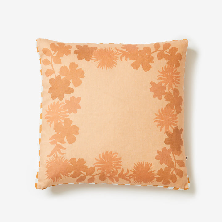 Flora Buff 50cm Linen Cushion Front | Pink Floral Cushion