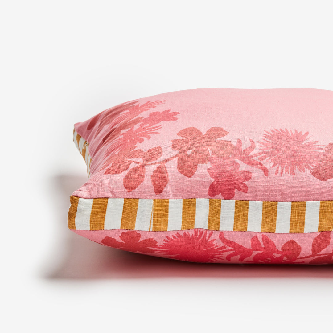 Flora Crimson 50cm Linen Cushion Detail | Red Floral Cushion