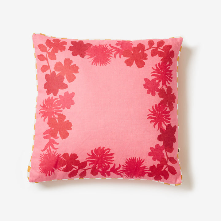 Flora Crimson 50cm Linen Cushion Front | Red Floral Cushion