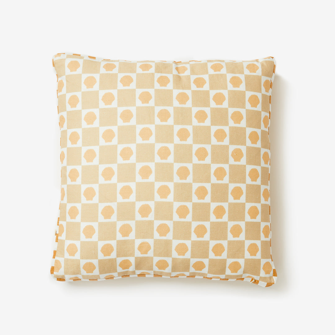 Shell Check Sand Pink 50cm Linen Cushion Back | Beige Check Cushion