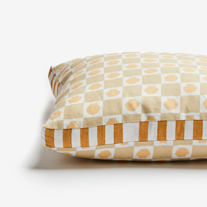 Shell Check Sand Pink 50cm Linen Cushion Detail | Beige Check Cushion