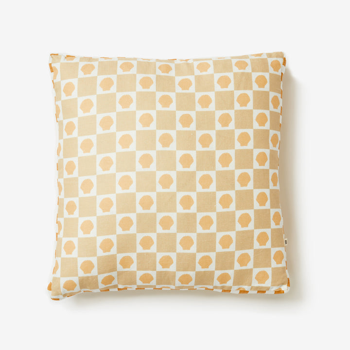 Shell Check Sand Pink 50cm Linen Cushion Front | Beige Check Cushion