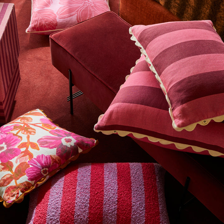 Boucle Stripe Candy 60x40cm Cushion Styled With Big Stripe Cerise Cushions