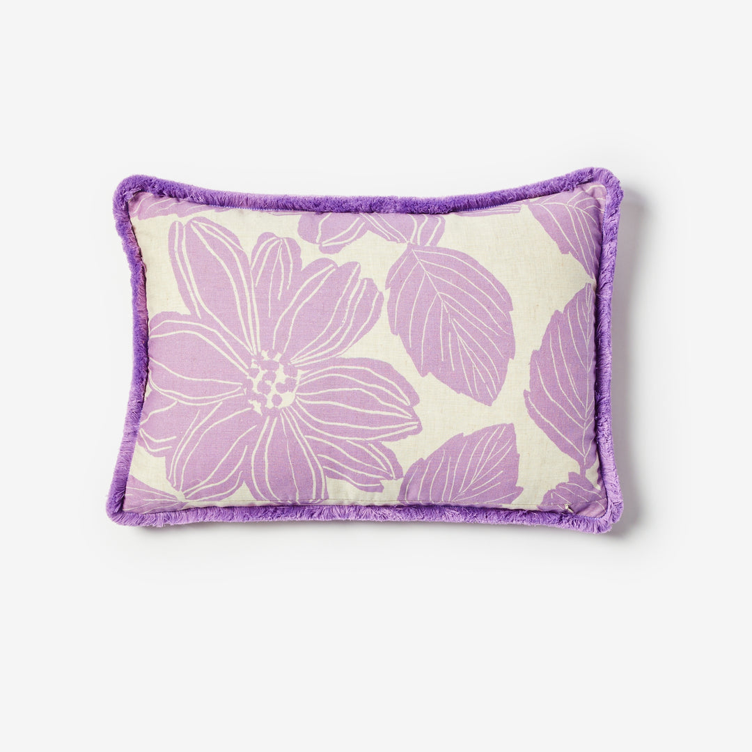 Margot Lilac 60x40cm Cushion Back | Purple Floral Linen Cushion