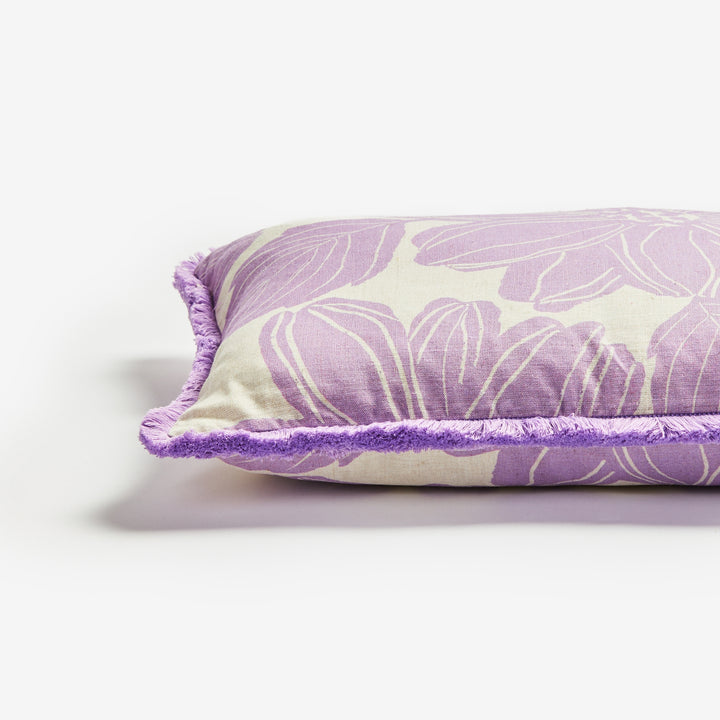 Margot Lilac 60x40cm Cushion Detail | Purple Floral Linen Cushion