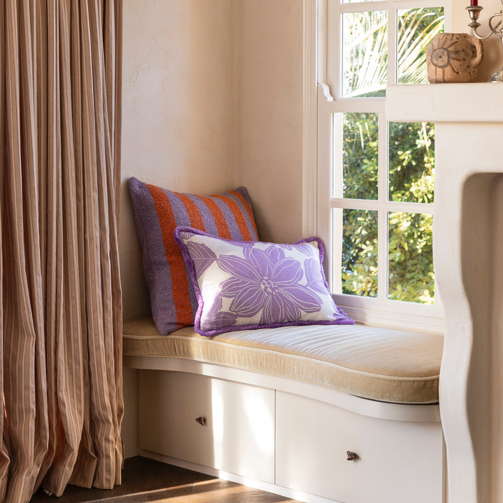 Margot Lilac 60x40cm Cushion Styled With Boucle Stripe Orange Lilac Cushion