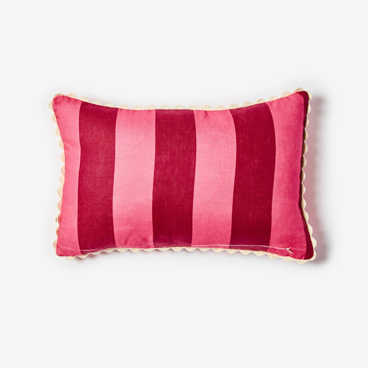 Big Stripe Cerise 60x40cm Cushion Back | Pink Striped Linen Cushion