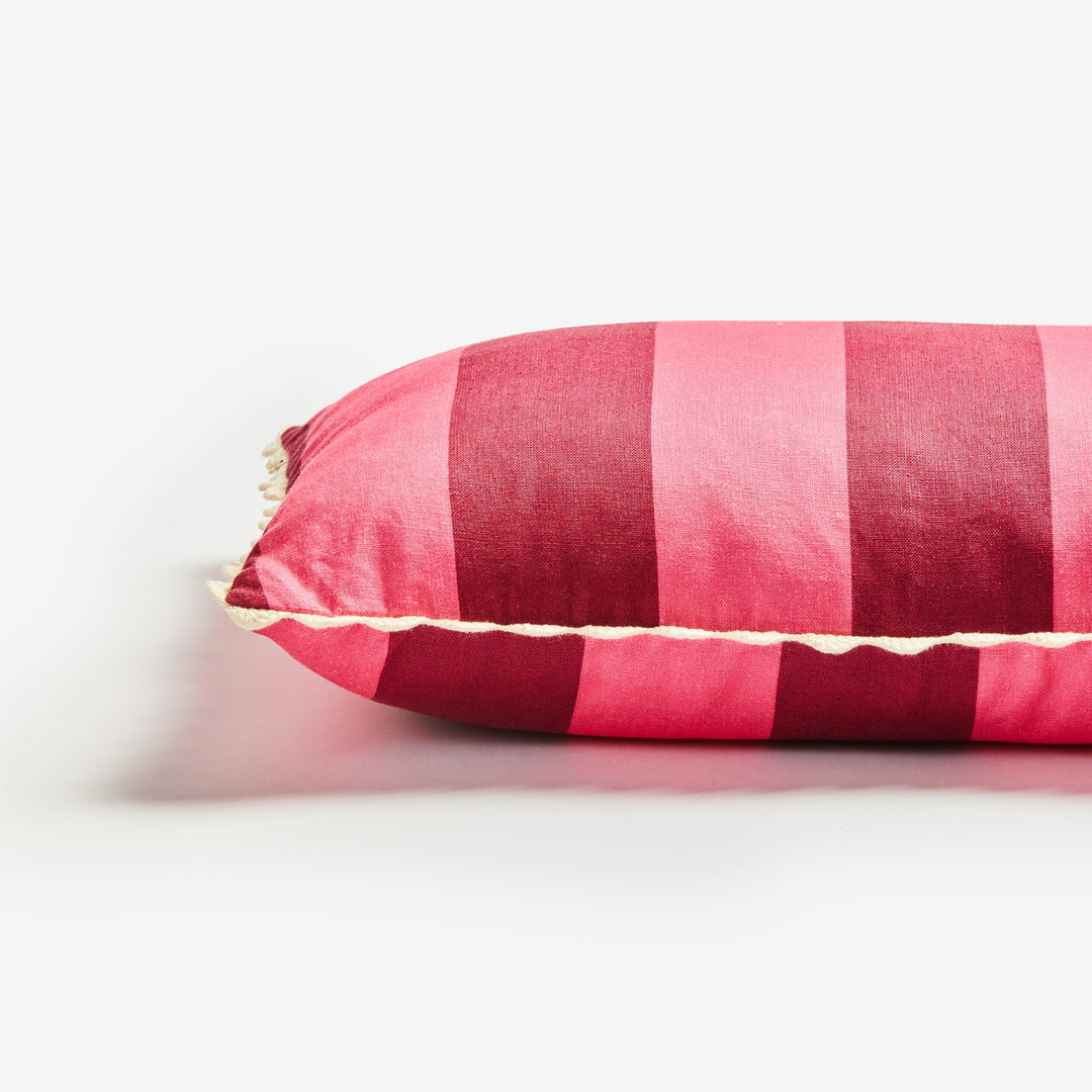 Big Stripe Cerise 60x40cm Cushion Detail | Pink Striped Linen Cushion