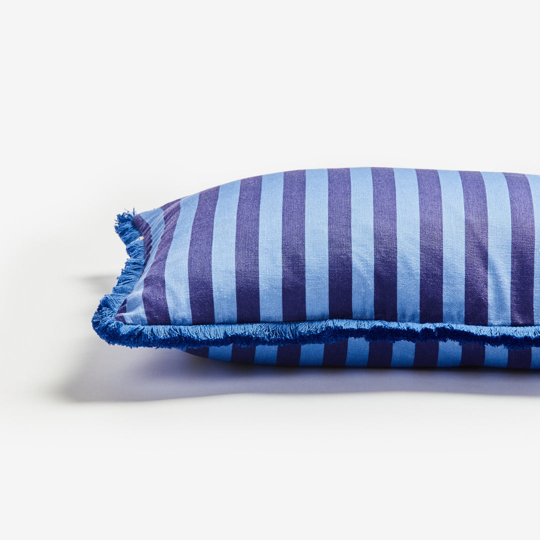 Thin Stripe Blue 60x40cm Cushion Detail | Blue Striped Linen Cushion