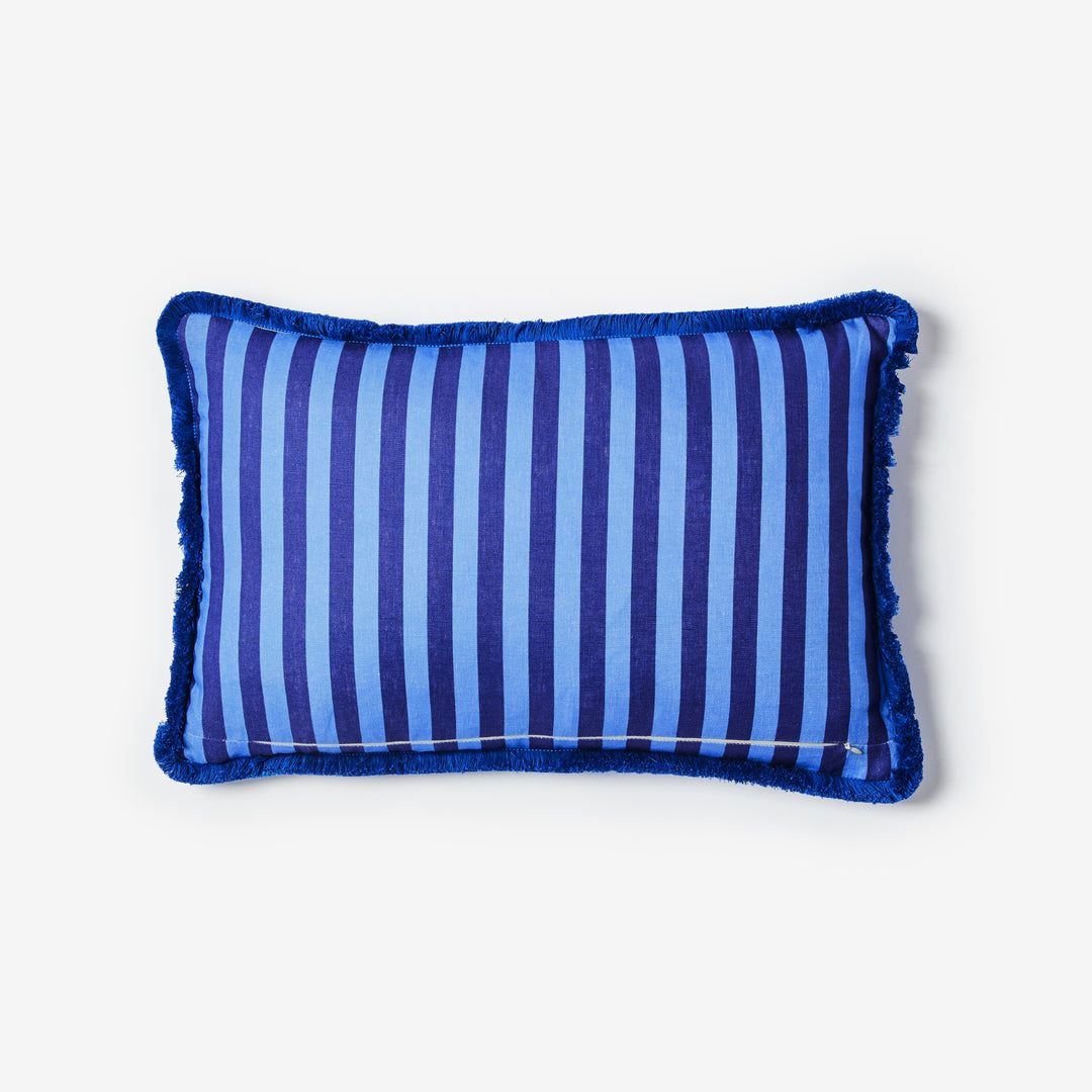 Thin Stripe Blue 60x40cm Cushion Back | Blue Striped Linen Cushion