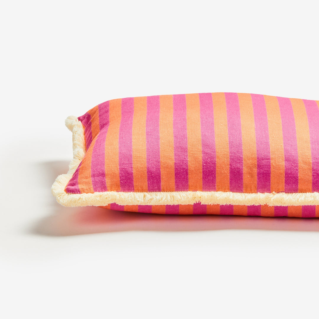 Thin Stripe Pink 60x40cm Cushion Detail | Pink Striped Linen Cushion