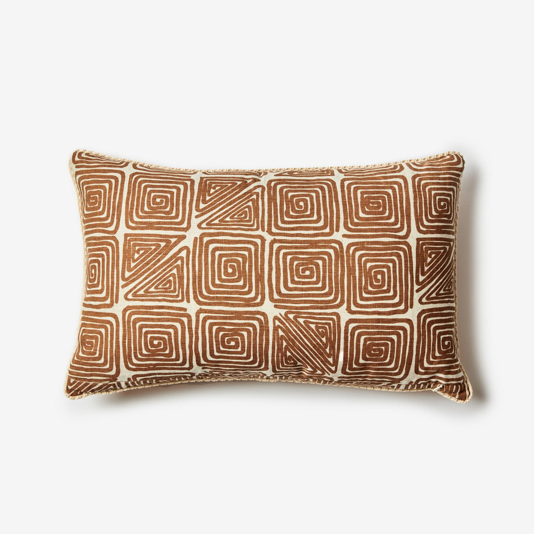 Maze Tan 60x40cm Cushion Back | Tan Geometric Linen Cushion