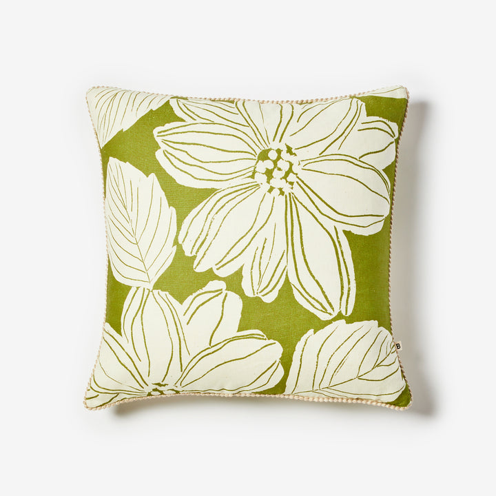 Margot Khaki 50cm Cushion Front | Green Floral Linen Cushion