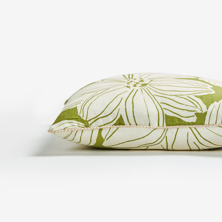 Margot Khaki 50cm Cushion Detail | Green Floral Linen Cushion