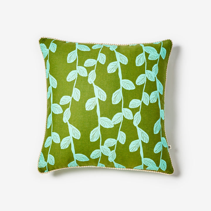 Little Leaf Jade 50cm Cushion Front | Green Leaf Linen Cushion