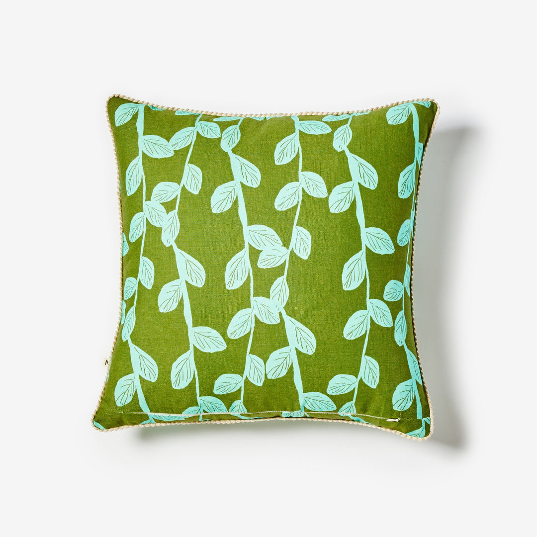 Little Leaf Jade 50cm Cushion Back | Green Leaf Linen Cushion