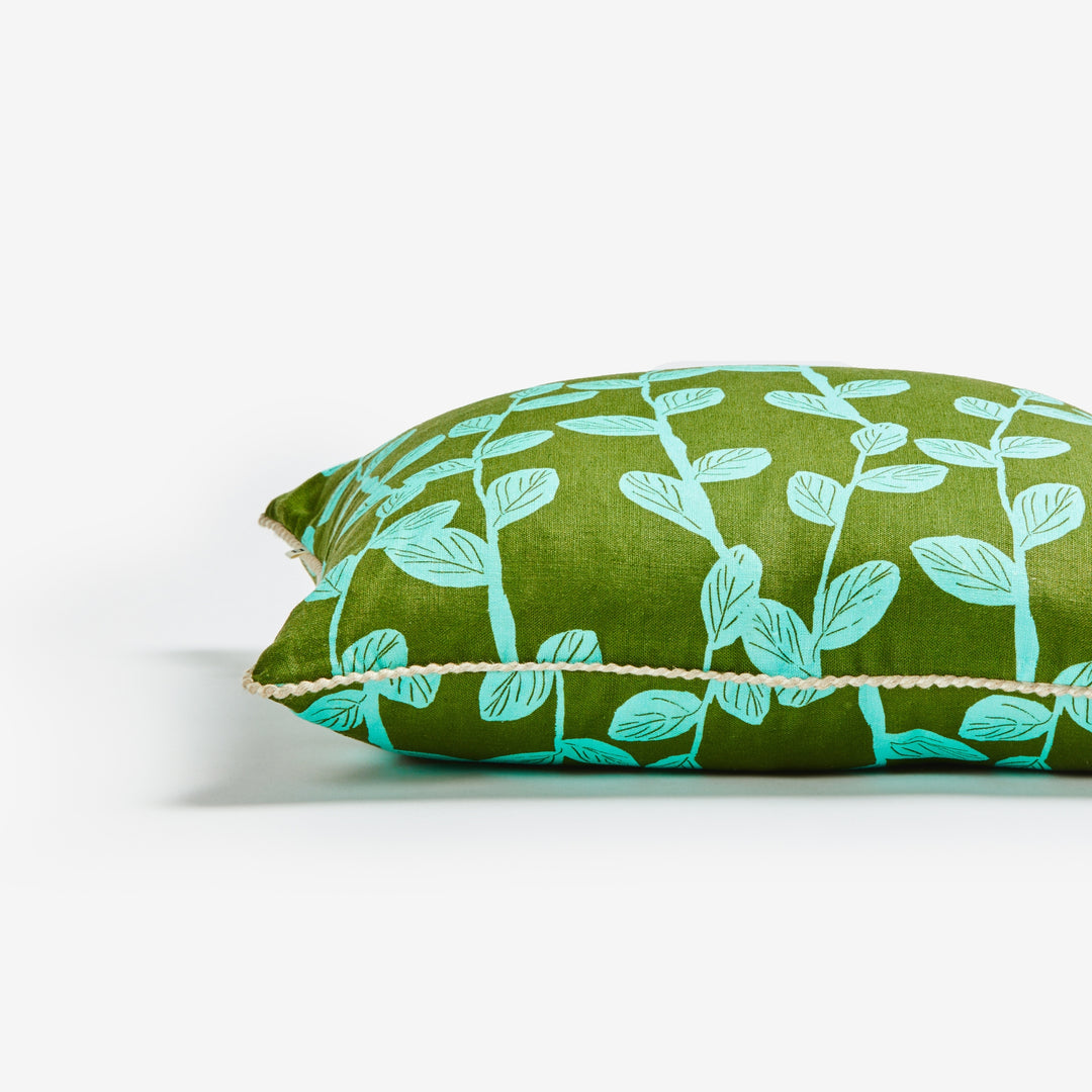 Little Leaf Jade 50cm Cushion Detail | Green Leaf Linen Cushion