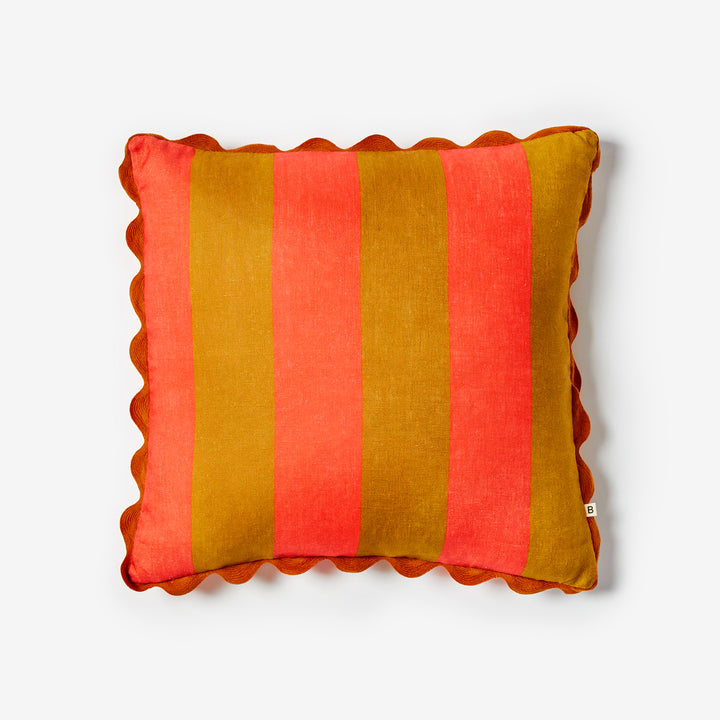 Big Stripe Orange 50cm Cushion Front | Orange & Mustard Striped Linen Cushion