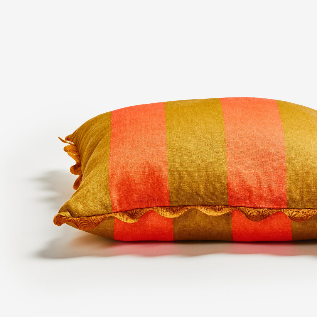 Big Stripe Orange 50cm Cushion Detail | Orange & Mustard Striped Linen Cushion