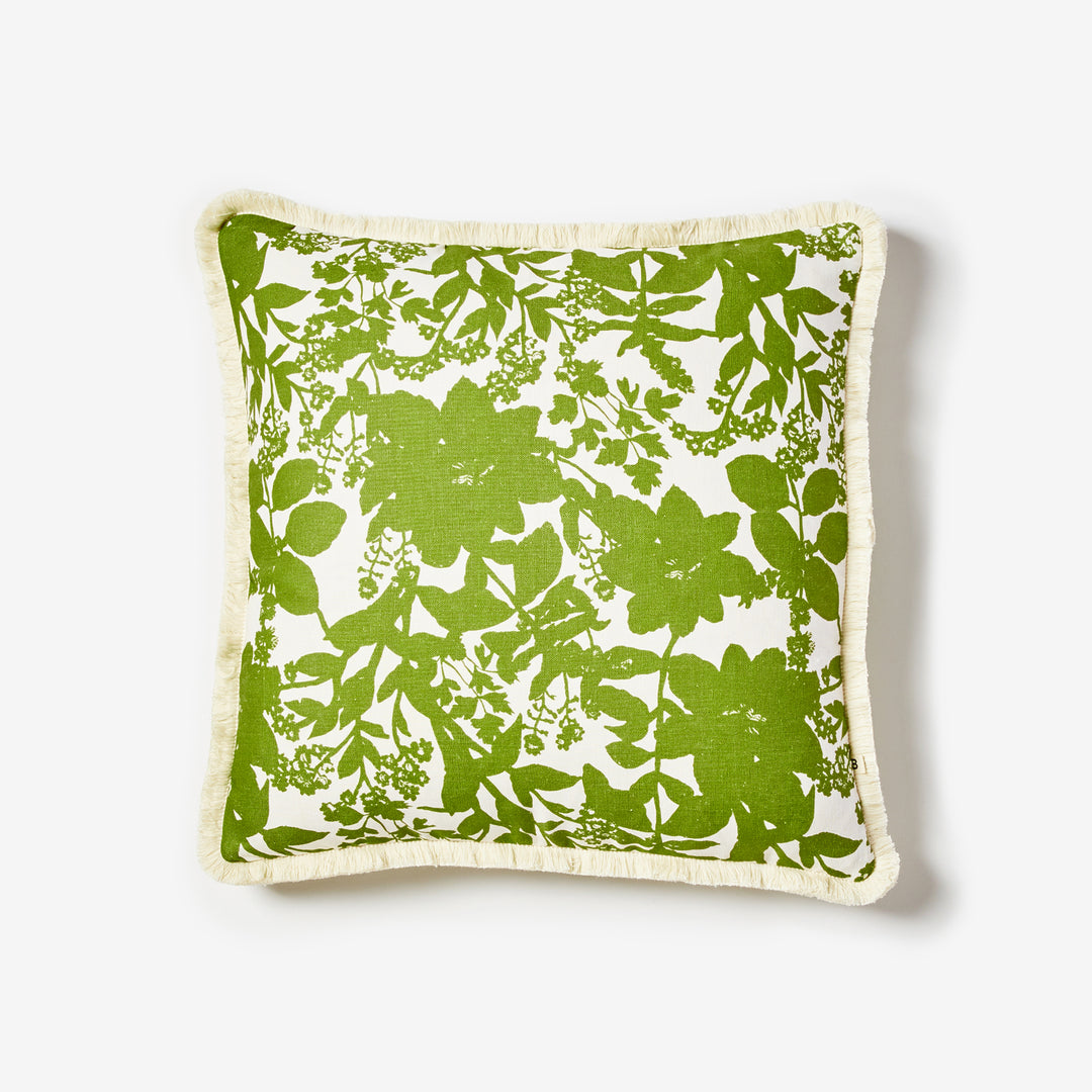 Herb Reverse Khaki 50cm Cushion Front | Green Floral Linen Cushion