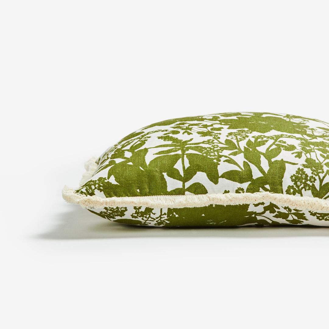 Herb Reverse Khaki 50cm Cushion Detail | Green Floral Linen Cushion