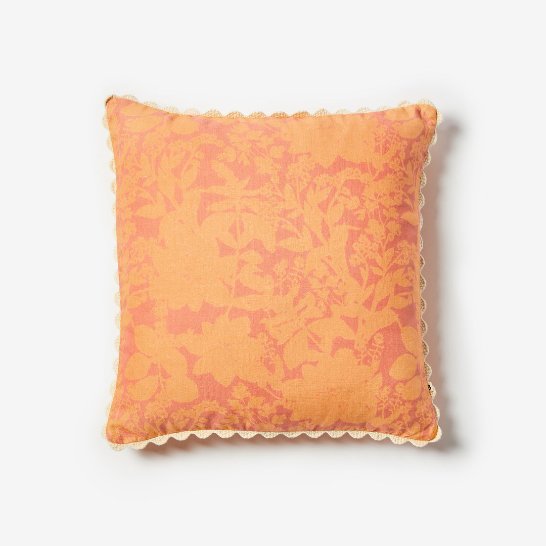 Herb Reverse Pink Peach 50cm Cushion Front | Pink & Peach Floral Linen Cushion