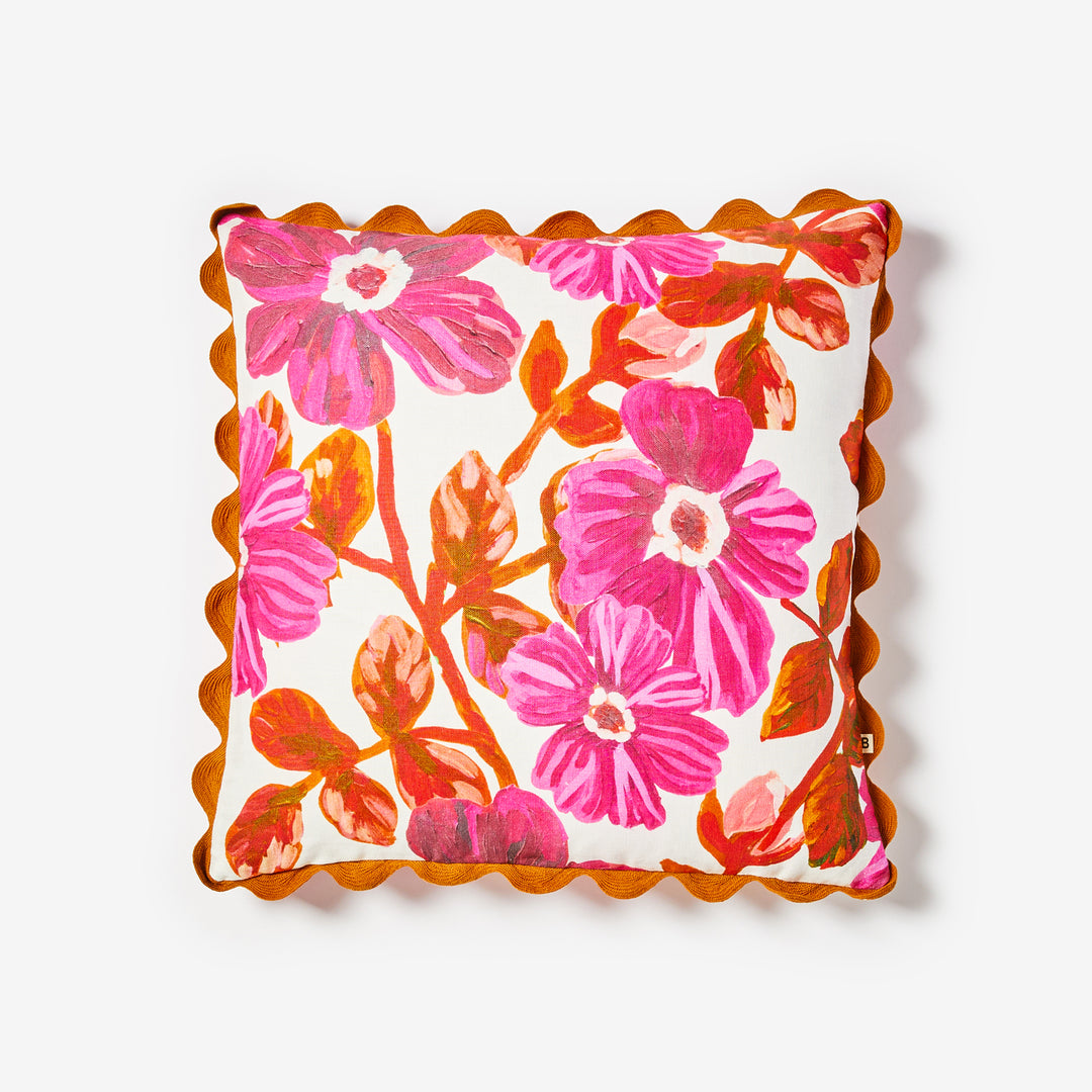 Rosetta Pink 50cm Cushion Front | Pink Floral Linen Cushion