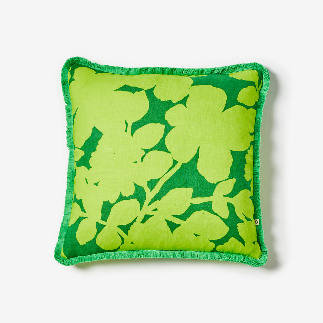 Carmine Lime 50cm Cushion Front | Green Floral Linen Cushion