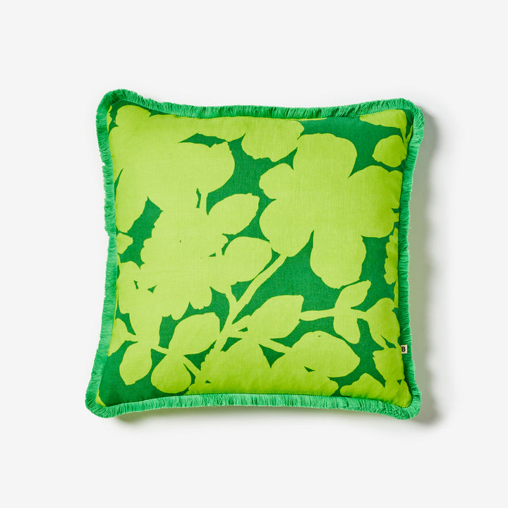 Carmine Lime 50cm Cushion Front | Green Floral Linen Cushion