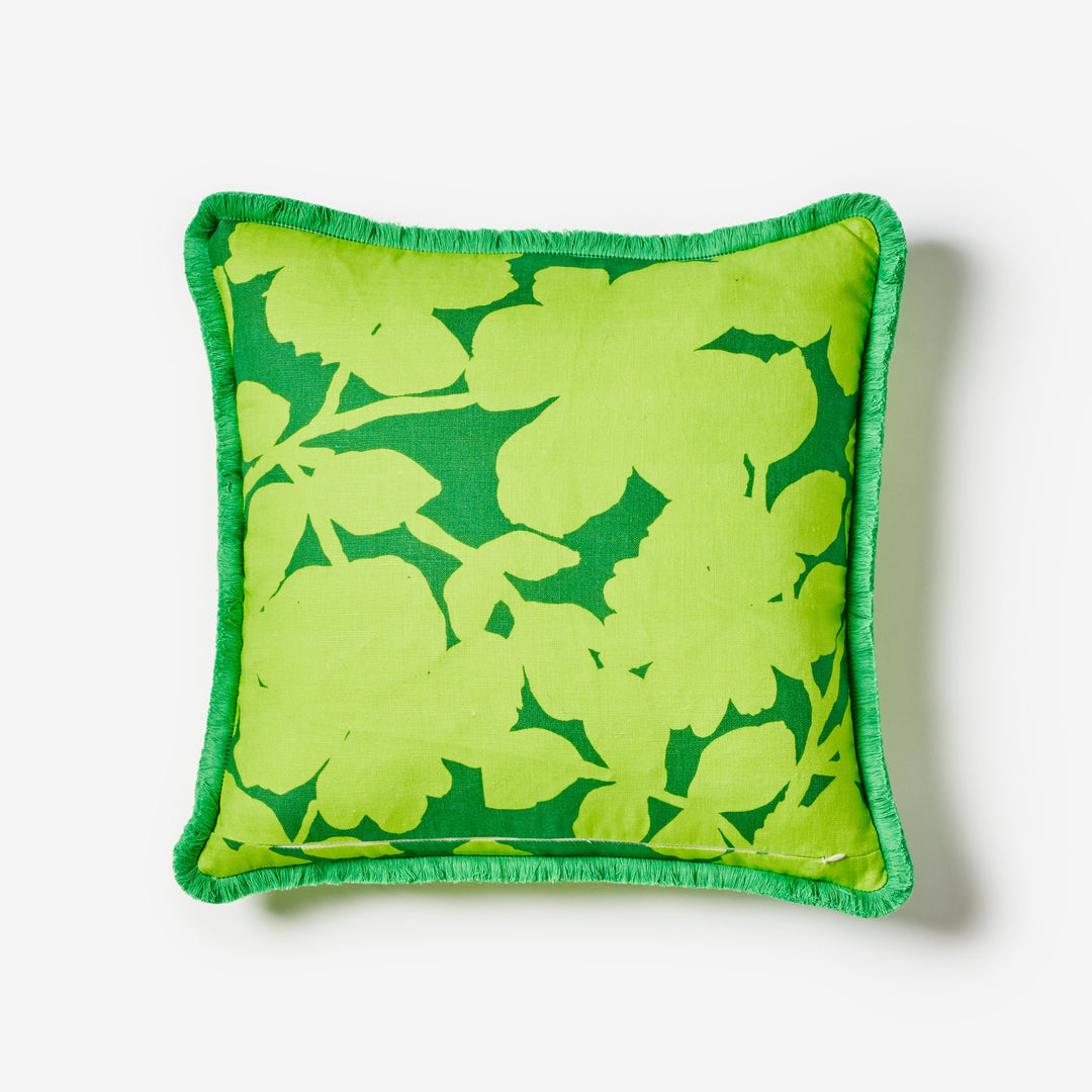 Carmine Lime 50cm Cushion Back | Green Floral Linen Cushion