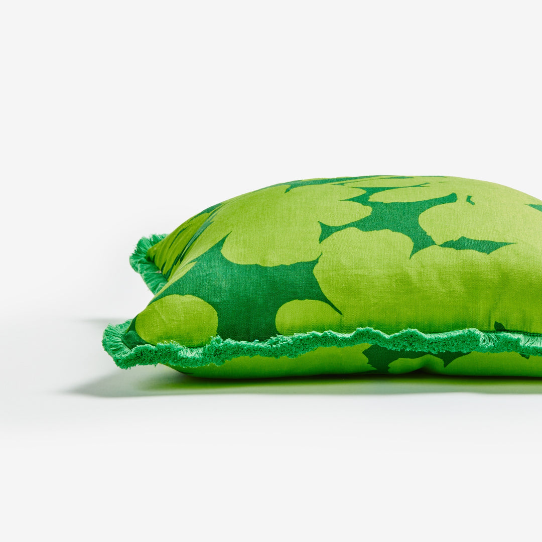 Carmine Lime 50cm Cushion Detail | Green Floral Linen Cushion