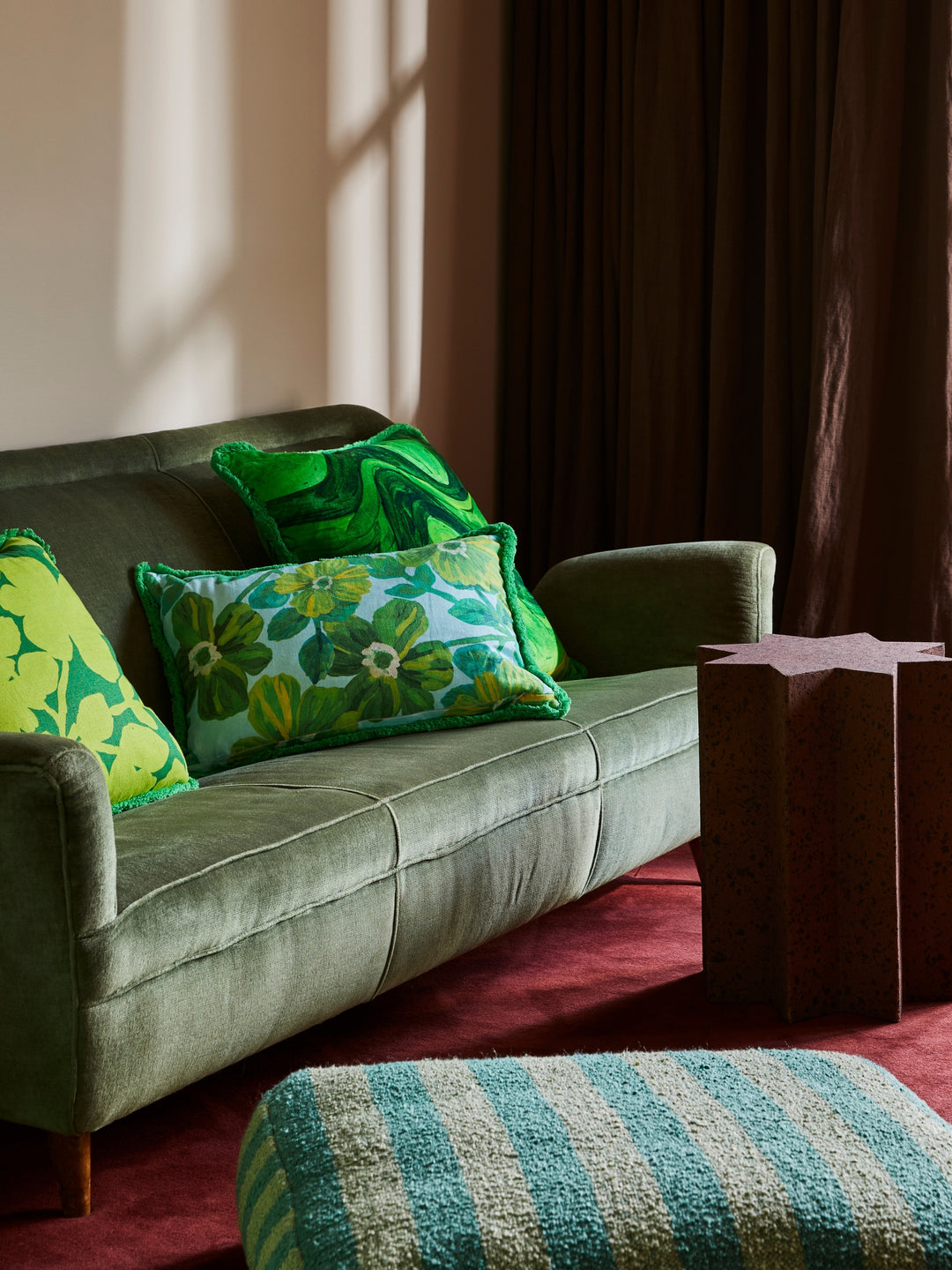 Carmine Lime Cushion