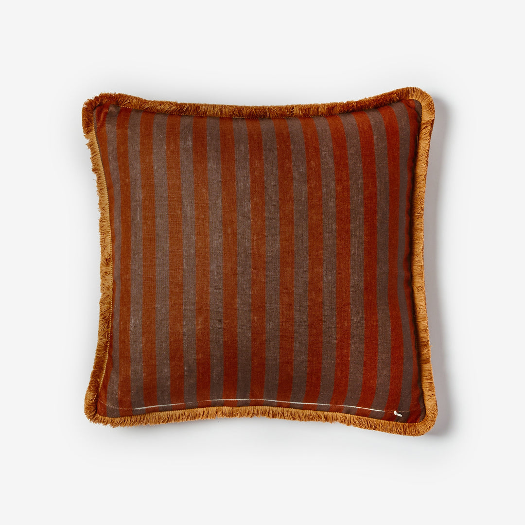 Thin Stripe Chocolate 50cm Cushion Back | Brown Striped Linen Cushion