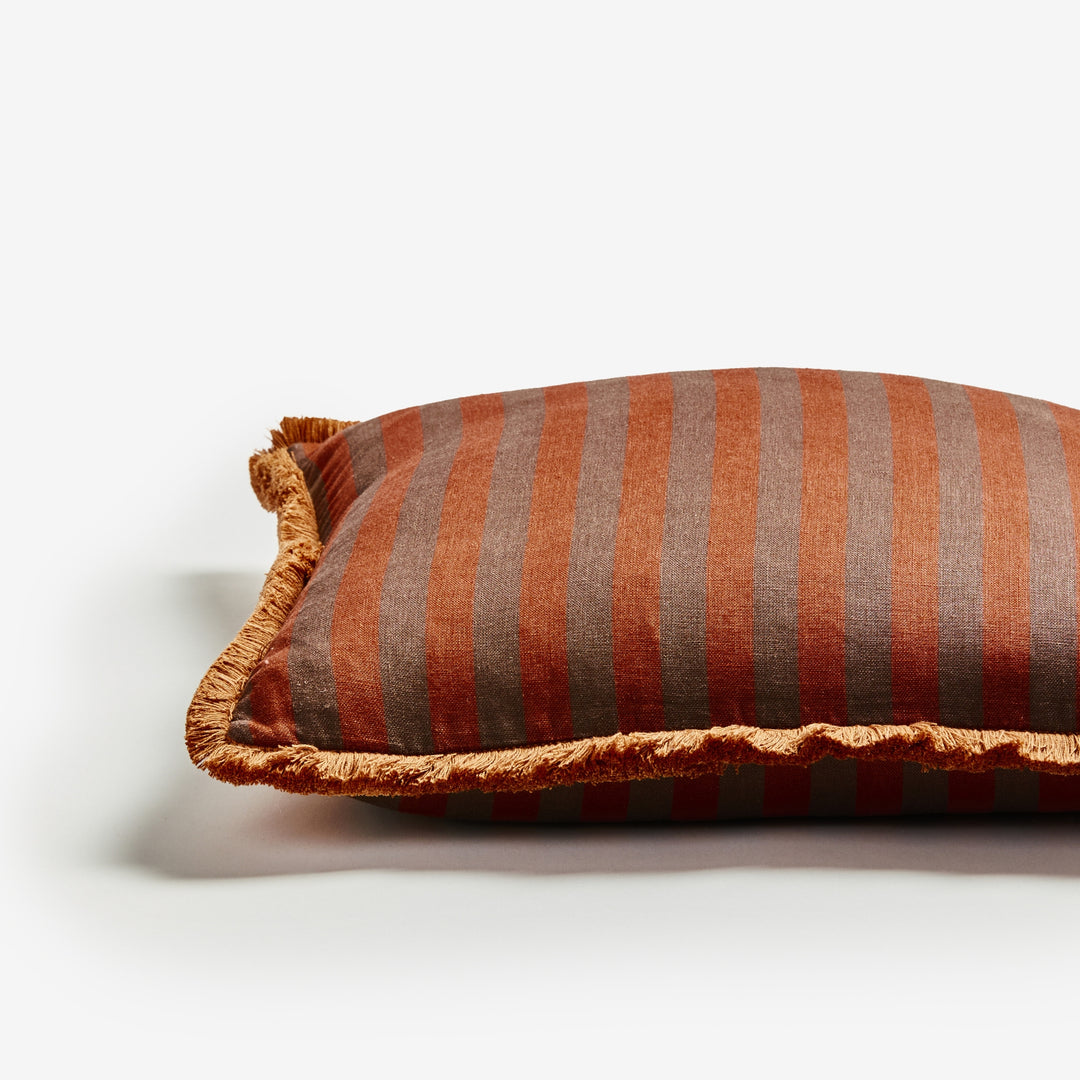 Thin Stripe Chocolate 50cm Cushion Detail | Brown Striped Linen Cushion