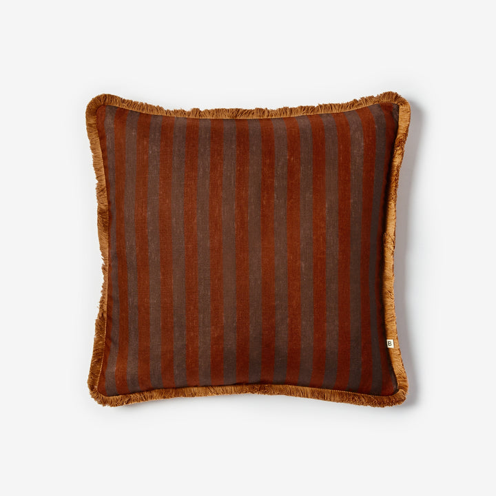 Thin Stripe Chocolate 50cm Cushion Front | Brown Striped Linen Cushion