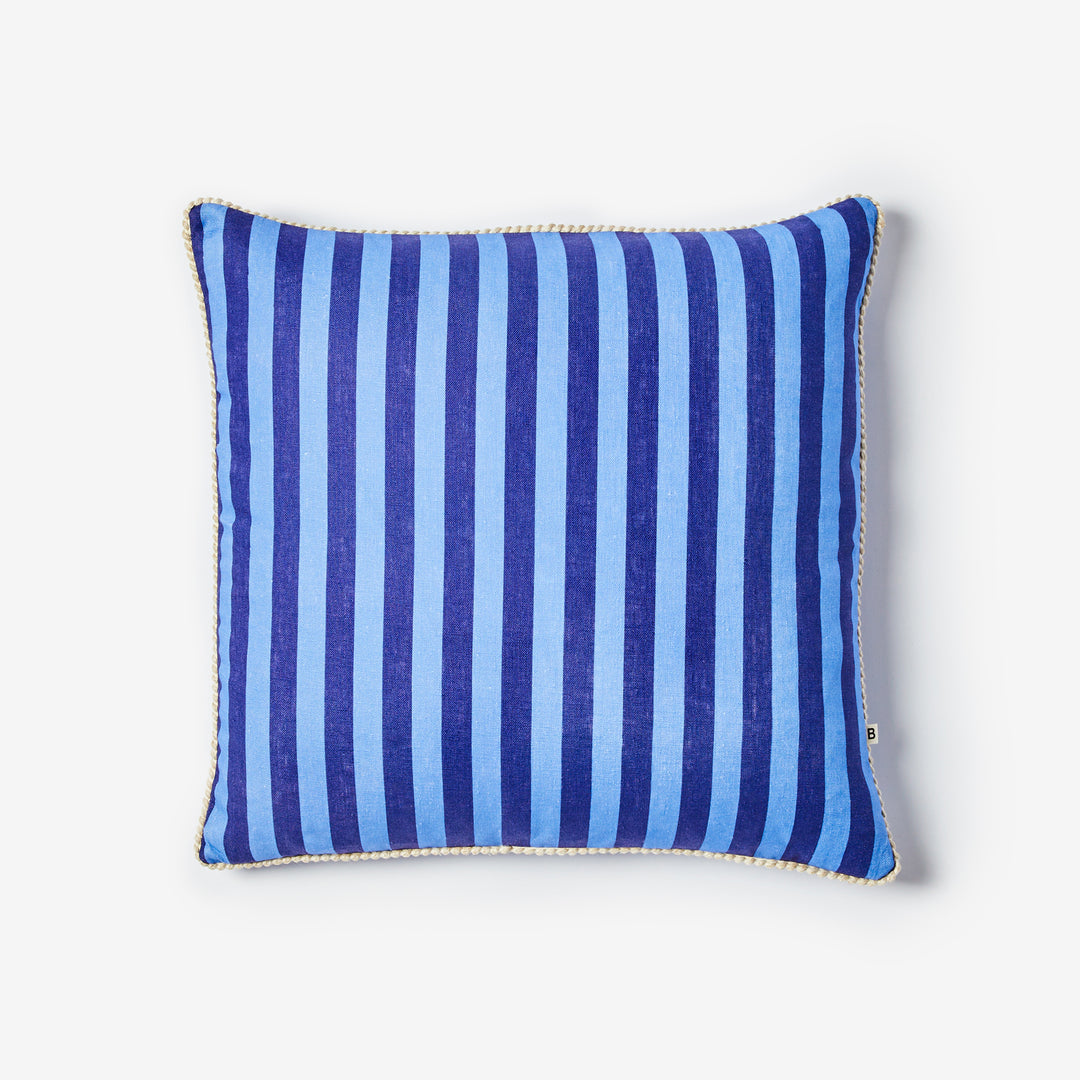 Thin Stripe Blue 60cm Cushion Front | Blue Striped Linen Cushion