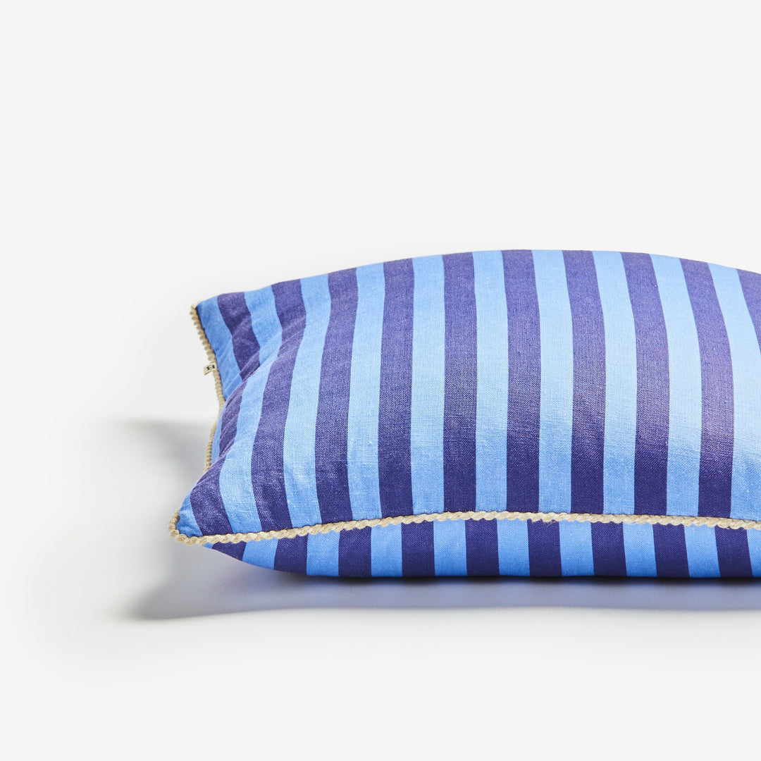 Thin Stripe Blue 60cm Cushion Detail | Blue Striped Linen Cushion