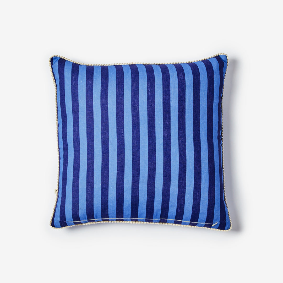 Thin Stripe Blue 60cm Cushion Back | Blue Striped Linen Cushion